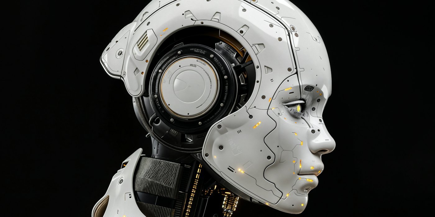 Un robot blanco está de pie frente a un fondo negro — Ganar dinero con IA: opciones reales y humo