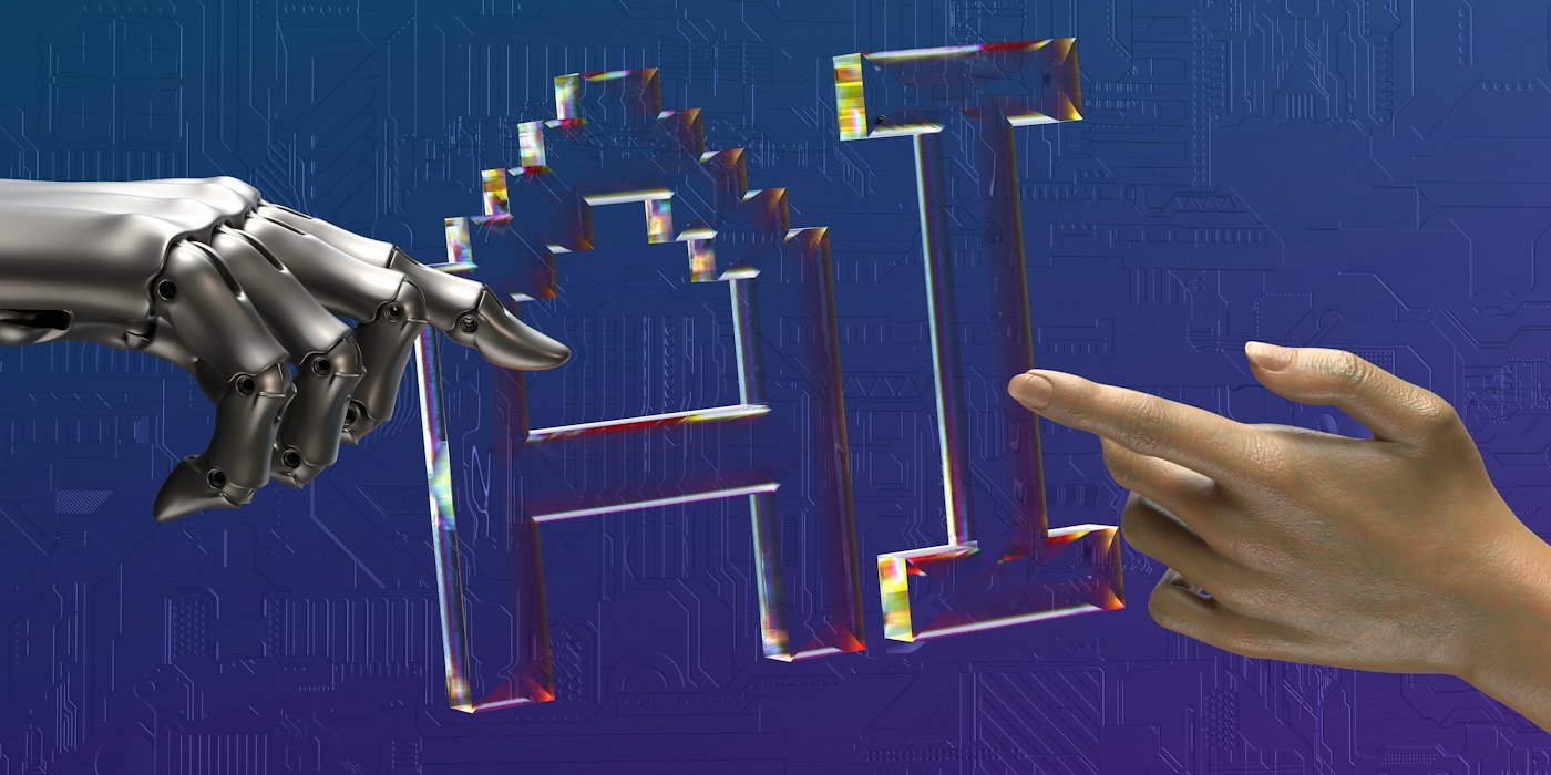 Manos robóticas y humanas extendidas hacia el texto de IA — Roboadvisors e inteligencia artificial: qué hay de verdad